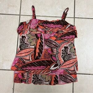 Womens Orange Tank Sleeveless Square Neck Paisley Pattern Size 12 Y2K Whimsy